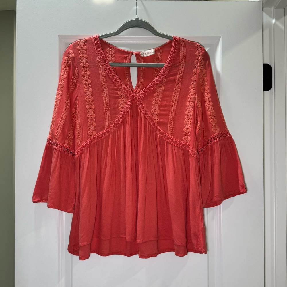 Altar’d State Blouse Women Size Small Pink V-Neck Boho Peasant Cottagecore Top